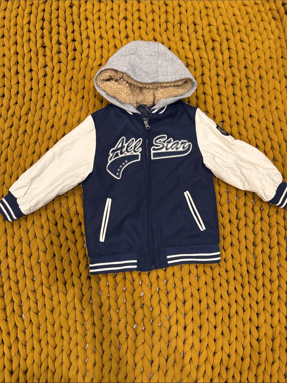 Navy and Cream Hooded Varsity Jacket - Kids